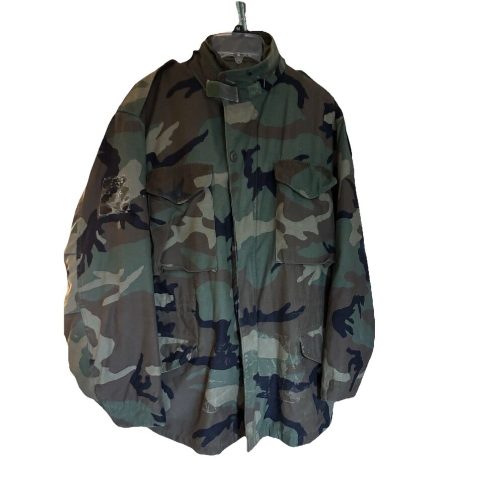 US Army M65 Field Jacket Woodland Camo Cold Weather Coat Med Reg W/ Liner READ